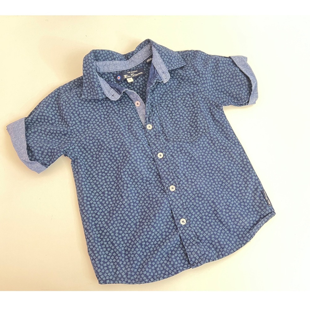 Ben Sherman Boys Blue Geometric Square Print Short Sleeve Shirt Size 4